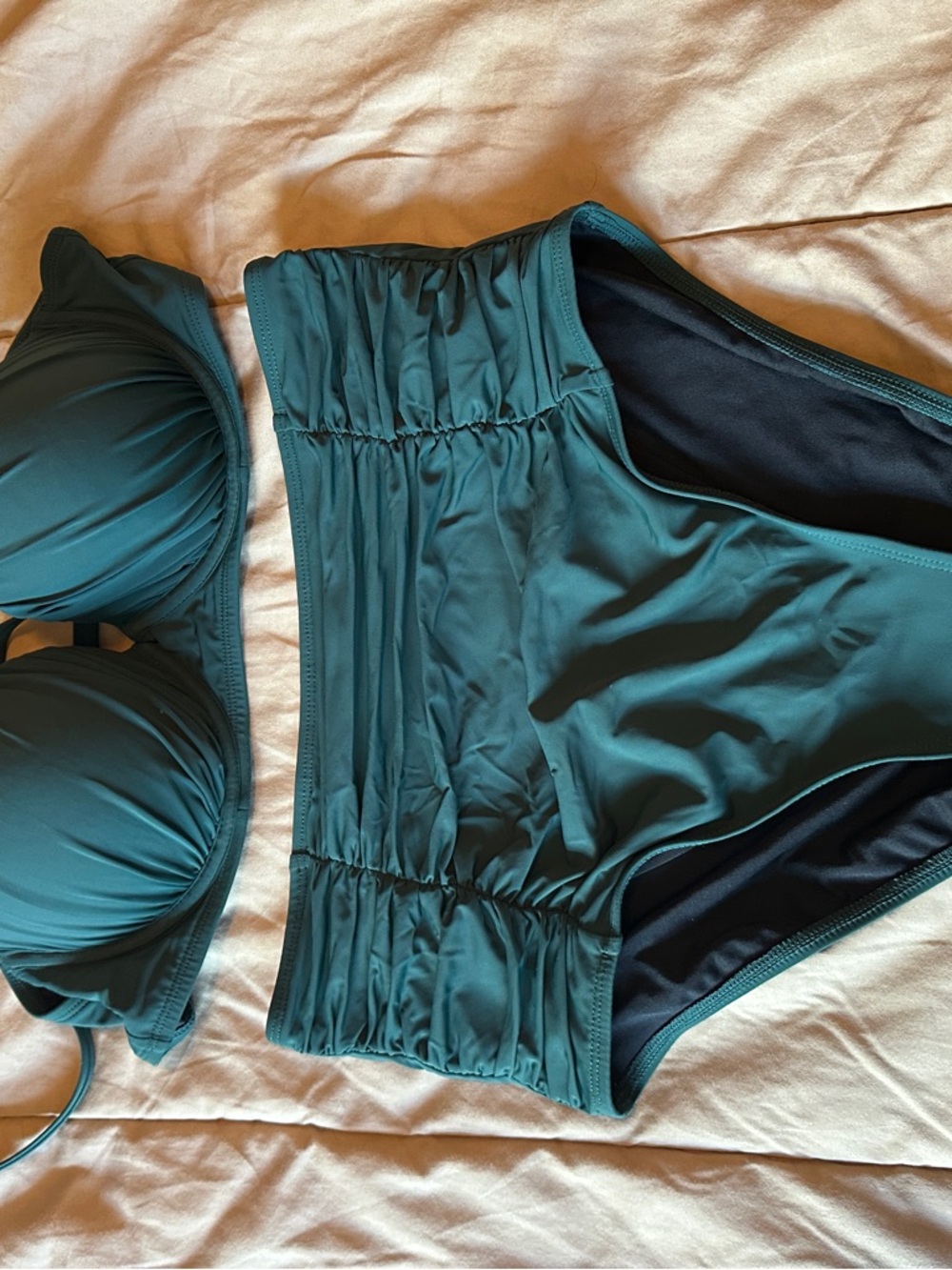 Cupshe Teal High-Waist Ruched Bikini Set